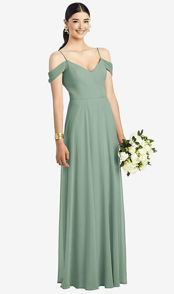 Front View - Seagrass Cold-Shoulder V-Back Chiffon Maxi Dress