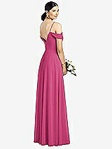 Rear View Thumbnail - Tea Rose Cold-Shoulder V-Back Chiffon Maxi Dress