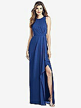 Alt View 1 Thumbnail - Classic Blue Sleeveless Chiffon Dress with Draped Front Slit