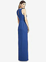 Rear View Thumbnail - Classic Blue Sleeveless Chiffon Dress with Draped Front Slit