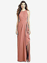Front View Thumbnail - Desert Rose Sleeveless Chiffon Dress with Draped Front Slit