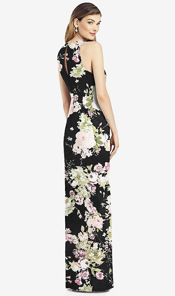 Back View - Noir Garden Sleeveless Chiffon Dress with Draped Front Slit