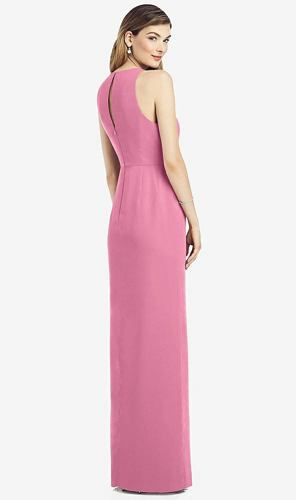 Back View - Orchid Pink Sleeveless Chiffon Dress with Draped Front Slit