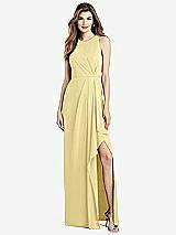 Alt View 1 Thumbnail - Pale Yellow Sleeveless Chiffon Dress with Draped Front Slit