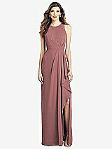 Front View Thumbnail - Rosewood Sleeveless Chiffon Dress with Draped Front Slit