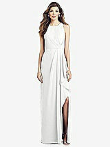 Front View Thumbnail - White Sleeveless Chiffon Dress with Draped Front Slit