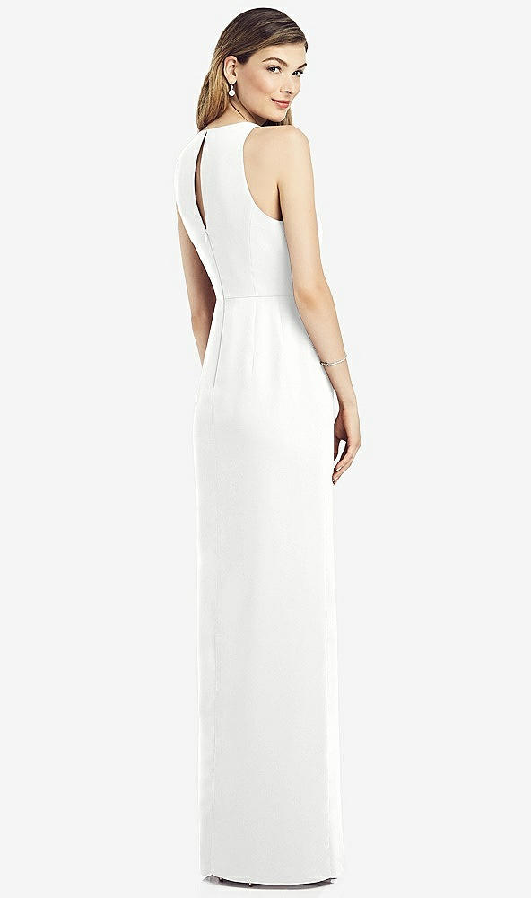 Back View - White Sleeveless Chiffon Dress with Draped Front Slit