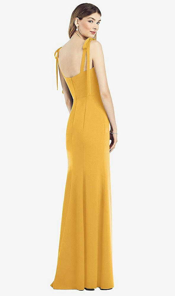 Back View - NYC Yellow Flat Tie-Shoulder Crepe Trumpet Gown with Front Slit