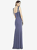 Rear View Thumbnail - French Blue Flat Tie-Shoulder Crepe Trumpet Gown with Front Slit