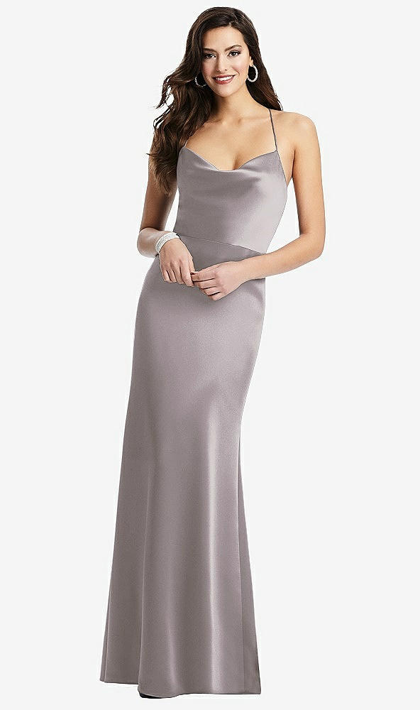 Front View - Cashmere Gray Cowl-Neck Criss Cross Back Slip Dress