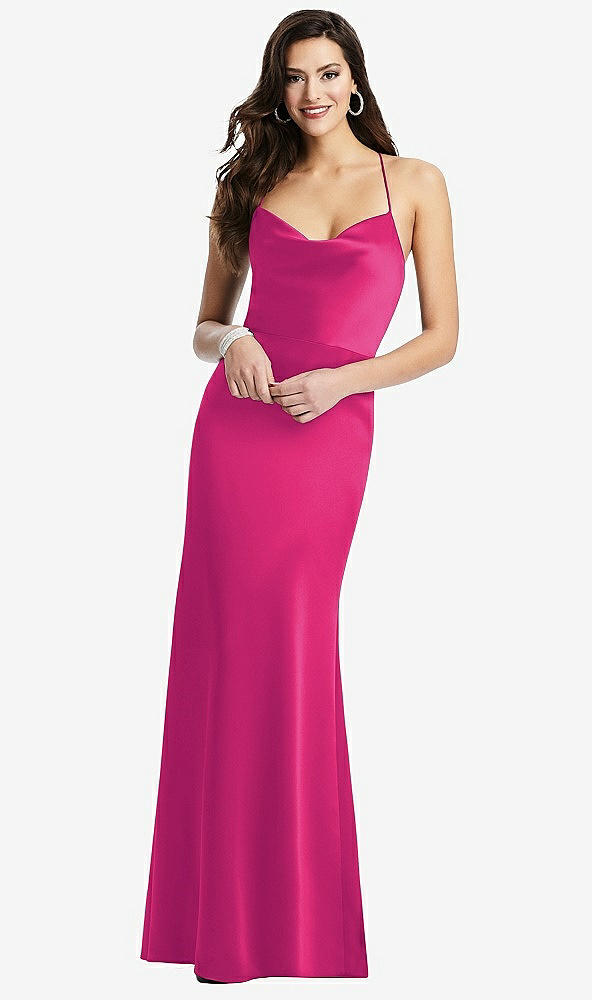 Front View - Think Pink Cowl-Neck Criss Cross Back Slip Dress
