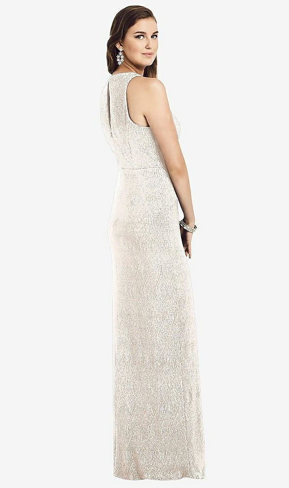 Back View - Rose Gold Sleeveless Scoop Neck Metallic Trumpet Gown