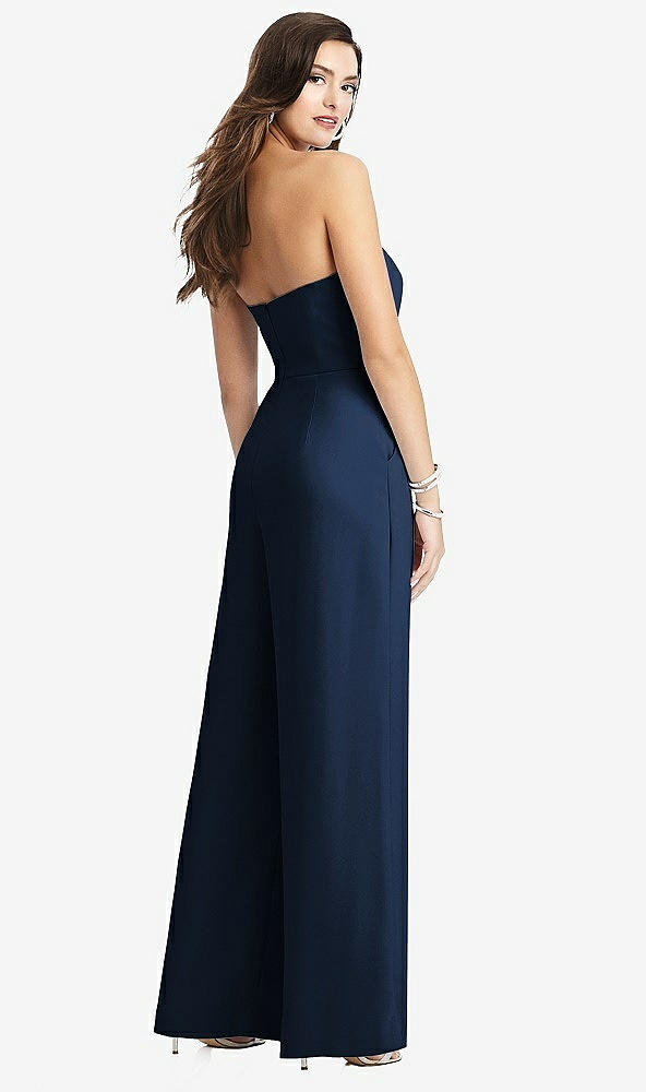 Back View - Midnight Navy Strapless Notch Crepe Jumpsuit with Pockets