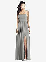 Front View Thumbnail - Chelsea Gray Slim Spaghetti Strap Chiffon Dress with Front Slit 