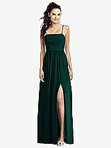 Front View Thumbnail - Evergreen Slim Spaghetti Strap Chiffon Dress with Front Slit 