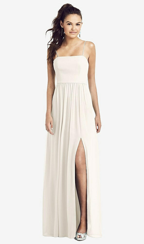 Front View - Ivory Slim Spaghetti Strap Chiffon Dress with Front Slit 
