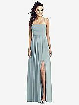 Front View Thumbnail - Morning Sky Slim Spaghetti Strap Chiffon Dress with Front Slit 