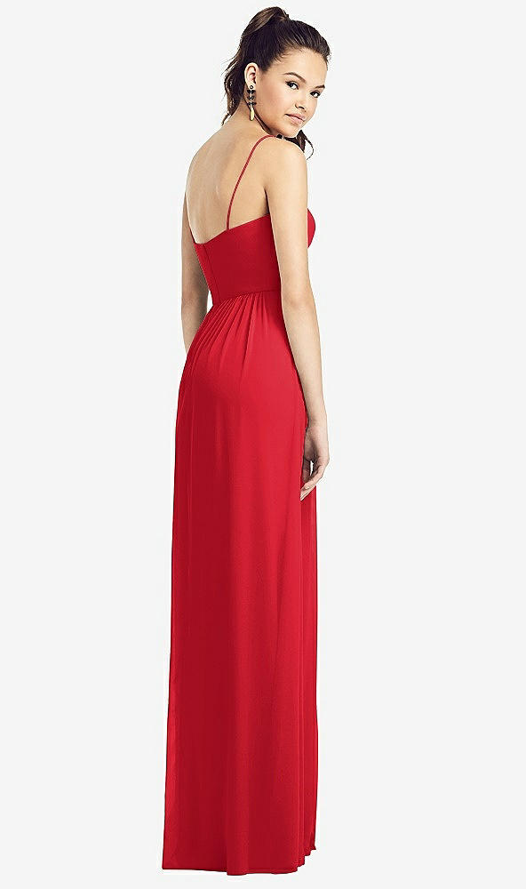 Back View - Parisian Red Slim Spaghetti Strap Chiffon Dress with Front Slit 