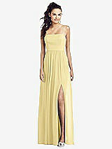 Front View Thumbnail - Pale Yellow Slim Spaghetti Strap Chiffon Dress with Front Slit 