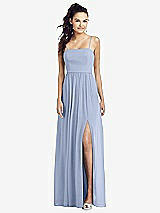 Front View Thumbnail - Sky Blue Slim Spaghetti Strap Chiffon Dress with Front Slit 