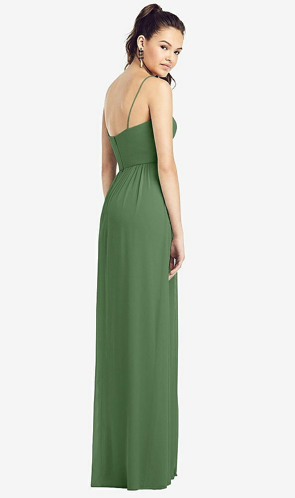 Back View - Vineyard Green Slim Spaghetti Strap Chiffon Dress with Front Slit 