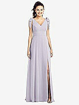 Front View Thumbnail - Moondance Bow-Shoulder V-Back Chiffon Gown with Front Slit