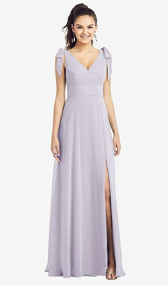 Front View - Moondance Bow-Shoulder V-Back Chiffon Gown with Front Slit