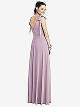 Rear View Thumbnail - Suede Rose Bow-Shoulder V-Back Chiffon Gown with Front Slit