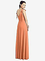 Rear View Thumbnail - Sweet Melon Bow-Shoulder V-Back Chiffon Gown with Front Slit
