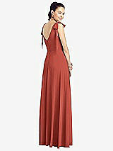 Rear View Thumbnail - Amber Sunset Bow-Shoulder V-Back Chiffon Gown with Front Slit