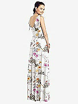 Rear View Thumbnail - Butterfly Botanica Ivory Bow-Shoulder V-Back Chiffon Gown with Front Slit