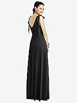 Rear View Thumbnail - Black Bow-Shoulder V-Back Chiffon Gown with Front Slit