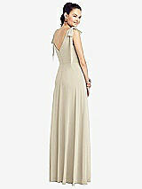 Rear View Thumbnail - Champagne Bow-Shoulder V-Back Chiffon Gown with Front Slit