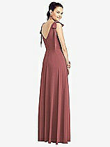 Rear View Thumbnail - English Rose Bow-Shoulder V-Back Chiffon Gown with Front Slit