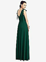 Rear View Thumbnail - Hunter Green Bow-Shoulder V-Back Chiffon Gown with Front Slit