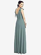 Rear View Thumbnail - Icelandic Bow-Shoulder V-Back Chiffon Gown with Front Slit