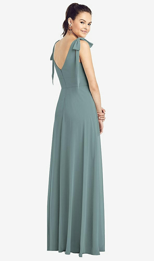 Back View - Icelandic Bow-Shoulder V-Back Chiffon Gown with Front Slit