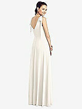 Rear View Thumbnail - Ivory Bow-Shoulder V-Back Chiffon Gown with Front Slit