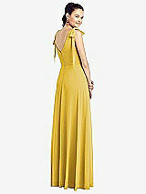 Rear View Thumbnail - Marigold Bow-Shoulder V-Back Chiffon Gown with Front Slit