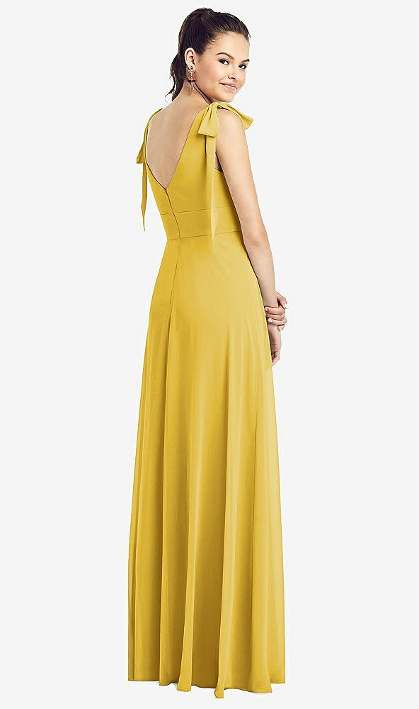 Back View - Marigold Bow-Shoulder V-Back Chiffon Gown with Front Slit