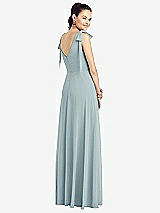 Rear View Thumbnail - Morning Sky Bow-Shoulder V-Back Chiffon Gown with Front Slit