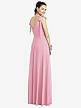 Rear View Thumbnail - Peony Pink Bow-Shoulder V-Back Chiffon Gown with Front Slit