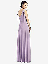Rear View Thumbnail - Pale Purple Bow-Shoulder V-Back Chiffon Gown with Front Slit