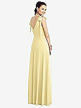 Rear View Thumbnail - Pale Yellow Bow-Shoulder V-Back Chiffon Gown with Front Slit