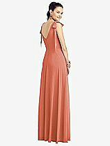 Rear View Thumbnail - Terracotta Copper Bow-Shoulder V-Back Chiffon Gown with Front Slit