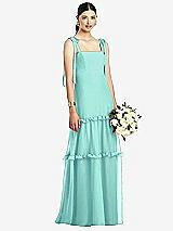 Front View Thumbnail - Coastal Bowed Tie-Shoulder Chiffon Dress with Tiered Ruffle Skirt