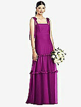 Front View Thumbnail - Persian Plum Bowed Tie-Shoulder Chiffon Dress with Tiered Ruffle Skirt