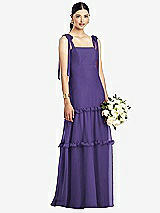 Front View Thumbnail - Regalia - PANTONE Ultra Violet Bowed Tie-Shoulder Chiffon Dress with Tiered Ruffle Skirt