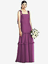 Front View Thumbnail - Radiant Orchid Bowed Tie-Shoulder Chiffon Dress with Tiered Ruffle Skirt
