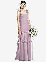 Front View Thumbnail - Suede Rose Bowed Tie-Shoulder Chiffon Dress with Tiered Ruffle Skirt